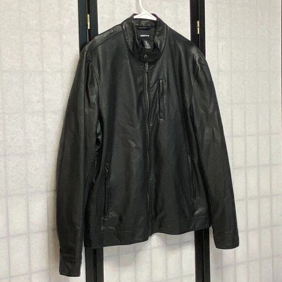 Faux Vegan Leather Zip Front Long Style Motorcycle Jacket Black Claiborne - Picture 4 of 16